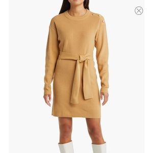 Charles Henry Long Sleeve Belted Mini Sweater Dress